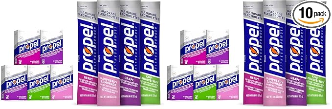 Propel Electrolyte Enhanced Water Drink Mix Powder Packets,4 Flavor Variety Package,Zero Calorie & Zero Sugar Hydration with Electrolytes and Vitamins C & E (100 Total Packets),10 Count(Pack of 10)