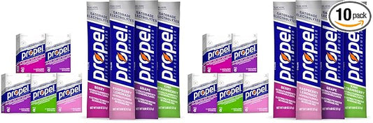 Propel Electrolyte Enhanced Water Drink Mix Powder Packets,4 Flavor Variety Package,Zero Calorie & Zero Sugar Hydration with Electrolytes and Vitamins C & E (100 Total Packets),10 Count(Pack of 10)
