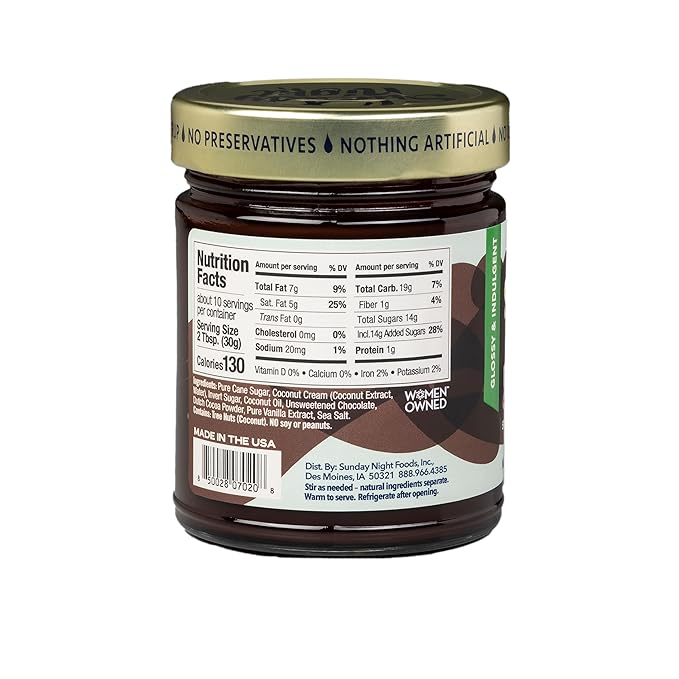 Sunday Night Signature Fudgy Chocolate Sauce - Luxury Chocolate Gift, Smooth Plant-Based, Dairy Free, Gluten-Free, Vegan- Friendly, Pure Clean Ingredients, No Artificial Preservatives - 10oz