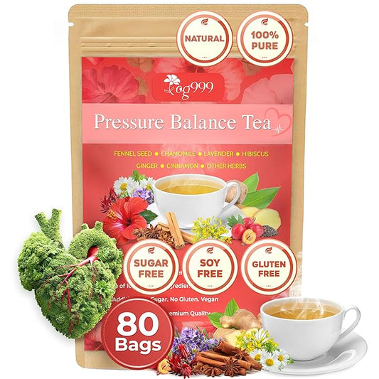 TOG999, Upgraded Pressure Balance Herbal Tea - 80 Tea Bags | Heart Functional Tea | Blend of 9 Natural Herbs | Caffeine-Free, Sugar-Free, Vegan-Friendly