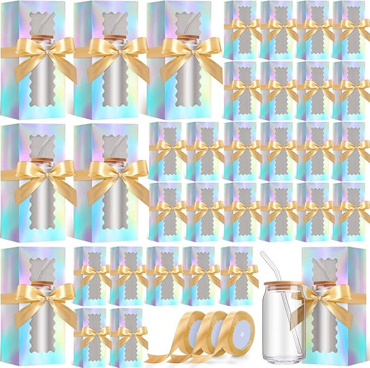 Windyun 100 Pcs Tumbler Gift Boxes for Sublimation Glass Exhibition Boxes Transparent for 12oz 16oz 20oz Shipping Cup Exhibition Packaging for Jars Mug Can Party Supplies(Rainbow)