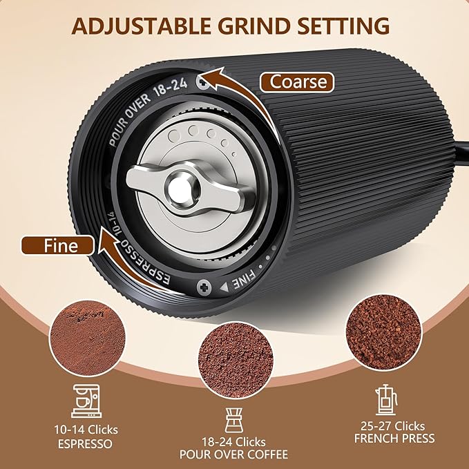 Manual Coffee Grinder, Manual Burr Coffee Grinder Capacity 25g with CNC Stainless Steel Conical Burr, Internal Adjustable Setting, Hand Coffee Grinder for Espresso, Pour Over, French Press, Moka.