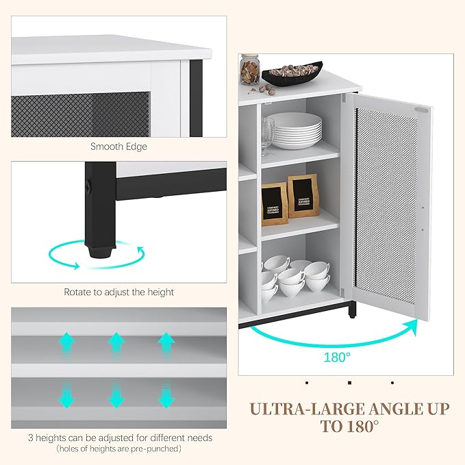 LVSOMT Mini Coffee Bar Cabinet with Storage, 27.5'' Small Kitchen Bar Table, Cute Corner Bar Cabinet for Tea, Buffet Sideboard Cabinet for Dining Room, Farmhouse Coffee Station for Wine (Pure White)