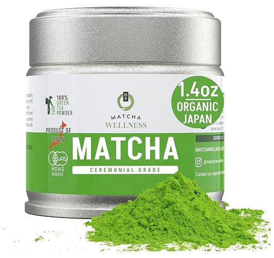 Matcha Wellness Ceremonial Grade Matcha Powder – Organic First Harvest Japanese Green Tea from Kyoto – 1.4oz – No Sugar, No Additives, No Gluten