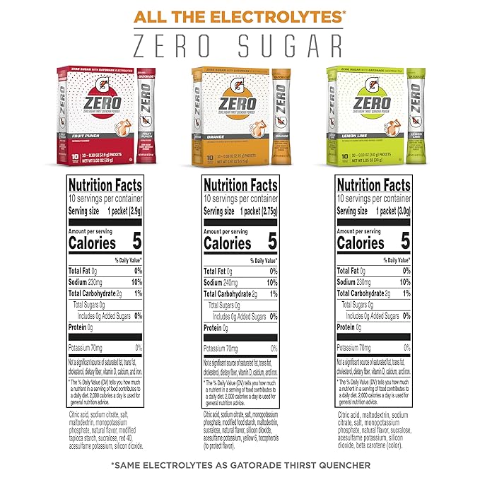 Gatorade G Zero Sports Drink Mix Powder Packets,3 Flavor Classic Variety Pack,Electrolyte Powder Drink Mix for Hydration,Zero Sugar,Total Packets,(Pack of 60)