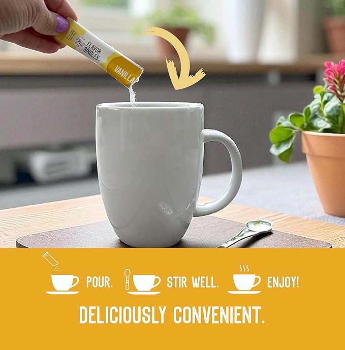 Flavor Singles Vanilla Powdered Sweetener Packets for Coffee & Tea, Travel Ready Single-Serve Syrup Alternative, 30 Count (Pack of 1)