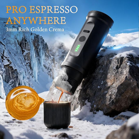 Camping Coffee Maker with Folding Stand|Portable Espresso Machine for Travel, Outdoor & Office|20Bar Pressure|7500mAh Battery|Heats in 3 Mins|Compatible with Coffee Capsules&Ground Coffee|Space-Saving