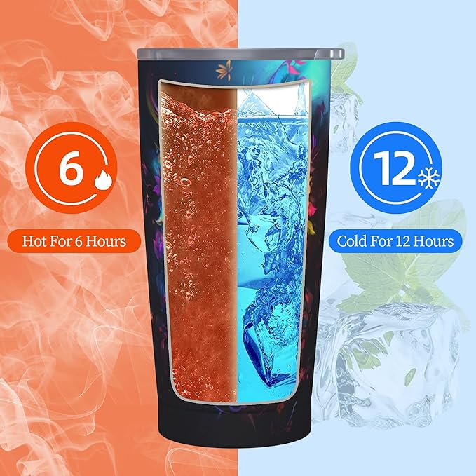 Skull Tumbler with Lid and Straw 20oz Coffee Tumblers Leakproof Stainless Steel Travel Mug Vacuum Insulated Cup for Iced and Hot