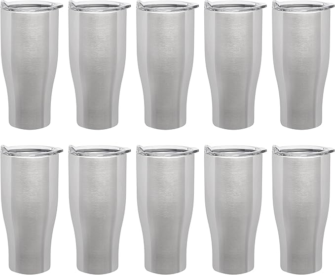 DISCOUNT PROMOS Stainless Steel Grip Travel Mugs 27 oz. Set of 10, Bulk Pack - Perfect for Coffee, Soda, Other Hot & Cold Beverages - Silver
