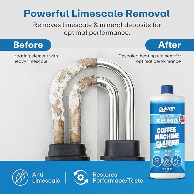 Sylvan Hills Descaling Solution Compatible with Keurig | Free Cleaning Cloth | 12 Month Supply | Made in the USA | Descaler for all Keurig Machines | 32 Oz | Coffee Machine Cleaner for Coffee Makers