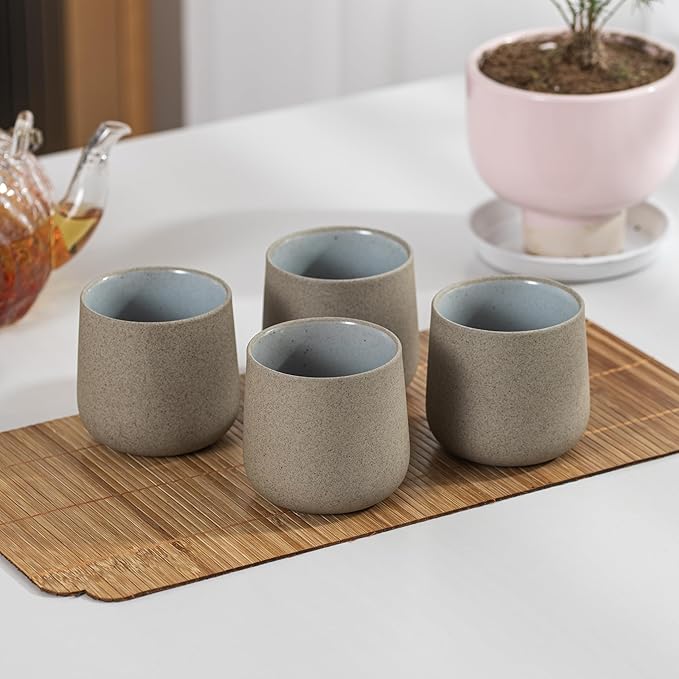TEANAGOO Japanese Tea Cups, Chinese Tea Cup, 7.2Oz / 205 Ml, Ceramic Tea Cup for Adults, Ceramic Cups no Handles, Japanese Cups, Asian Matcha Cup, Darker Grey, 4 Pcs/Box, H4