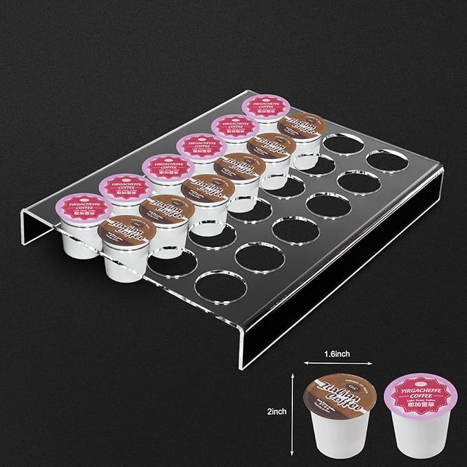 K Cup Coffee Pods Holder for 24 Pods, Clear Arcylic K Cup Coffee Organizer Tray for Drawer or Countertop Storage in Office and Kitchen