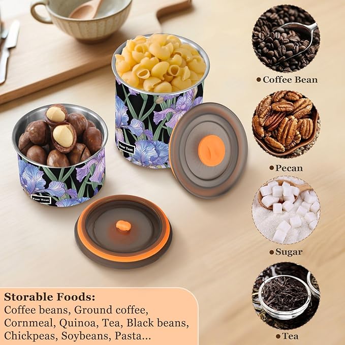 ALAZA Purple Iris Flowers Floral Airtight Coffee Bean Canister Customed 500ml Food Storage Containers with Lids For Gournd, Tea, Sugar, Flour, Rice, Cereal, Candy Cookie Jar