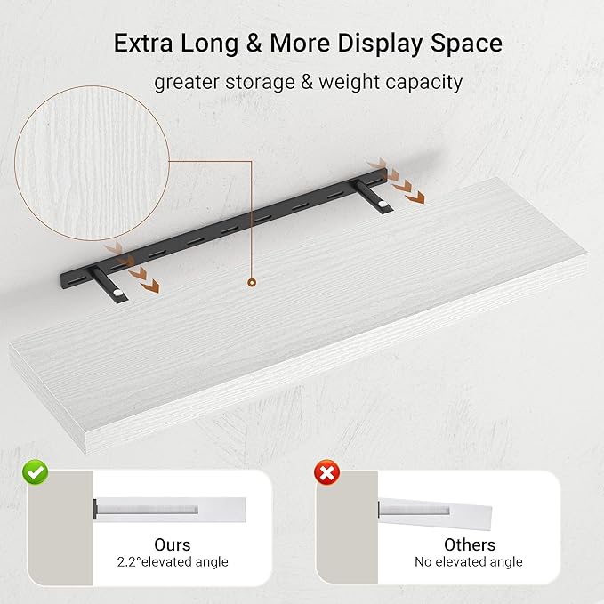 Vivelove Single Floating Shelves 36 Inches, 36 x 10 inch Deep x 1.8 in Thick, Long Floating Shelves for Bedroom, Living Room, Kitchen, Office, Shelves for Wall, Modern Home Decor, White