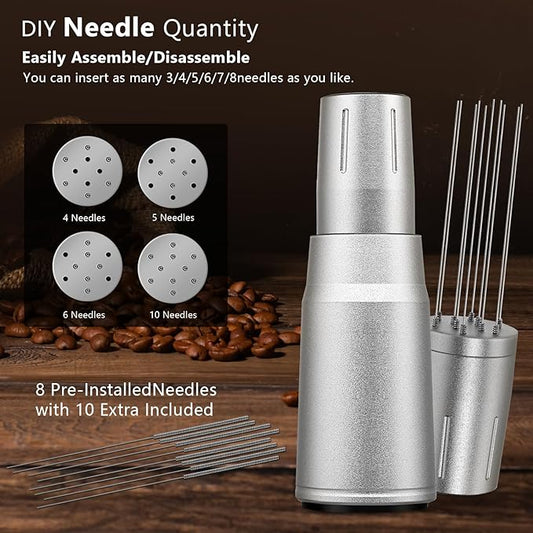 WDT Tool Espresso Distributor Accessory kit &1.7mm Thickness 150μm Mesh Puck Screen & 8 Magnets dosing ring Compatible with Breville Portafilter (WDT +51MM silver dosing ring&puck screen)