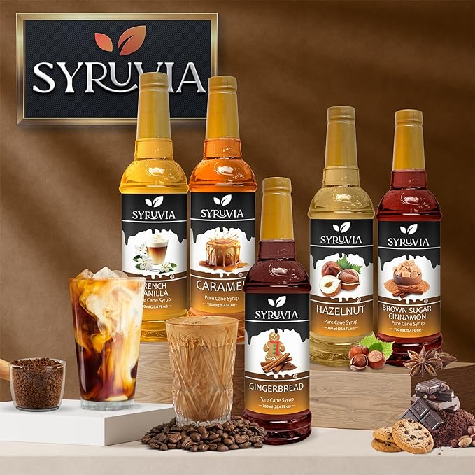 Syruvia 4 Pack Salted Caramel Syrup for Coffee – Sweet & Salty Salted Caramel Coffee Syrup, 25.4 fl oz, Kosher, Gluten Free, Perfect for Coffee Syrup Salted Caramel, Drinks, Desserts,