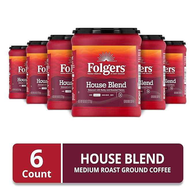 Folgers House Blend Medium Roast Ground Coffee, 9.6 Ounces (Pack of 6)