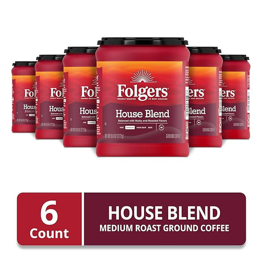 Folgers House Blend Medium Roast Ground Coffee, 9.6 Ounces (Pack of 6)
