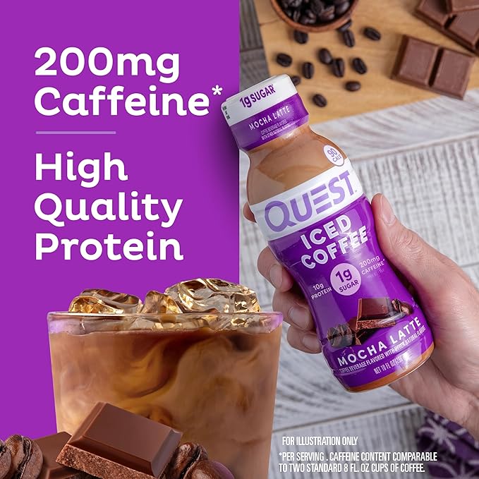 Quest Nutrition Iced Coffee,Mocha Latte,1g Sugar,10g Protein,90 calories,200mg of caffeine,(Pack of 24)