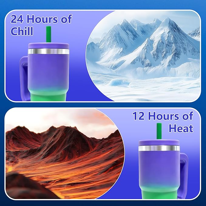 2PCS 20-OZ Insulated Water Bottle,Insulated Stainless Steel Tumbler,Reusable Cold Drink Thermos,BPA-Free, Double-Wall Stainless Steel Water Bottle (Purple Green Gradients, 20, Fluid Ounces)