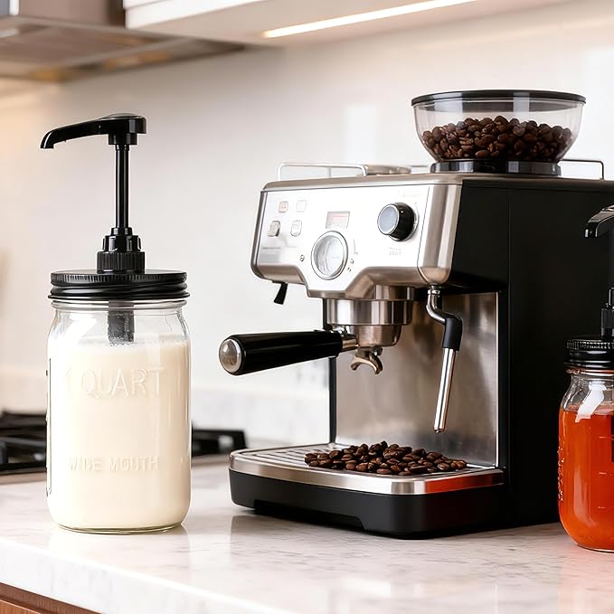 Mason Jar Syrup Dispenser Wide Mouth Maple Sauce Pump Dispenser Airtight And Leakproof Syrup Pump Glass Bottle For Coffee Bar 32 Oz Sauce Container For Ketchup Salad Honey Soy Bbq Olive Oil