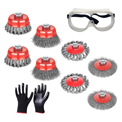 Gaquolam 10 Pack Wire Wheel Brush for 4 1/2 Angle Grinder, 5/8"-11 Thread Arbor,4 & 3 Inch Twist Knotted Coarse Crimped Wire Brushes (8pcs Wire Wheels)