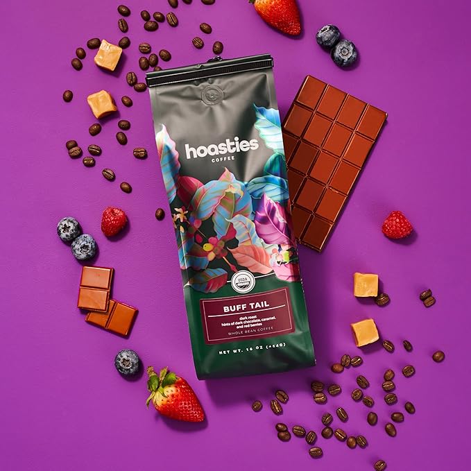 Hoasties Coffee Buff Tail - Dark Roast Ground Organic Coffee, Made with 100% Colombian Arabica Coffee Beans, 16 ounces