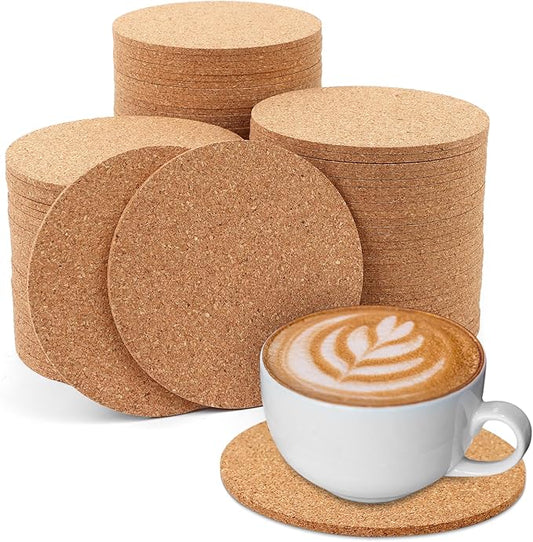 100 Pcs Cork Coasters for Drinks 4 Inch Absorbent Corkboards Blank Heat Resistant Round Cork Coaster Bulk Tea or Coffee Wooden Thick Bar Coaster Set for Drink Wine Glass Mug Coffee Cup DIY Crafts