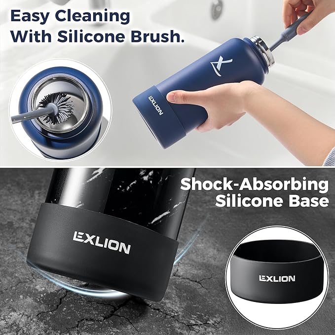 Lexlion Tea Infuser Water Bottle 22 Oz – Triple Wall Insulated Stainless Steel, Loose Leaf & Fruit Strainer, 3 Leakproof Lids, BPA-Free Silicone Sleeve, Reusable Thermal Mug