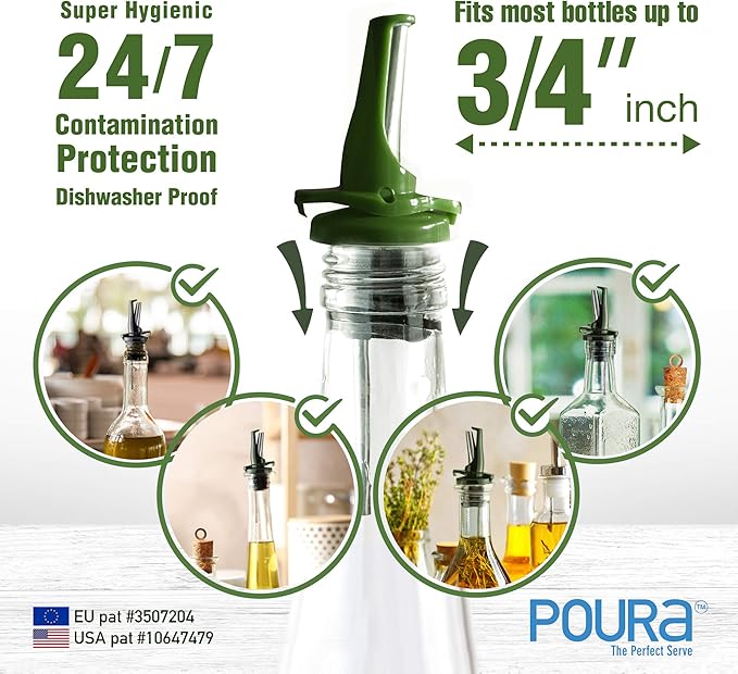 BPA‑Free Olive Oil Bottle Spouts, Leakproof Olive Oil Dispenser Spout with Hygienic One‑Hand Open/Close, Dust Cap & Screen Alternative, 2‑Pack Green