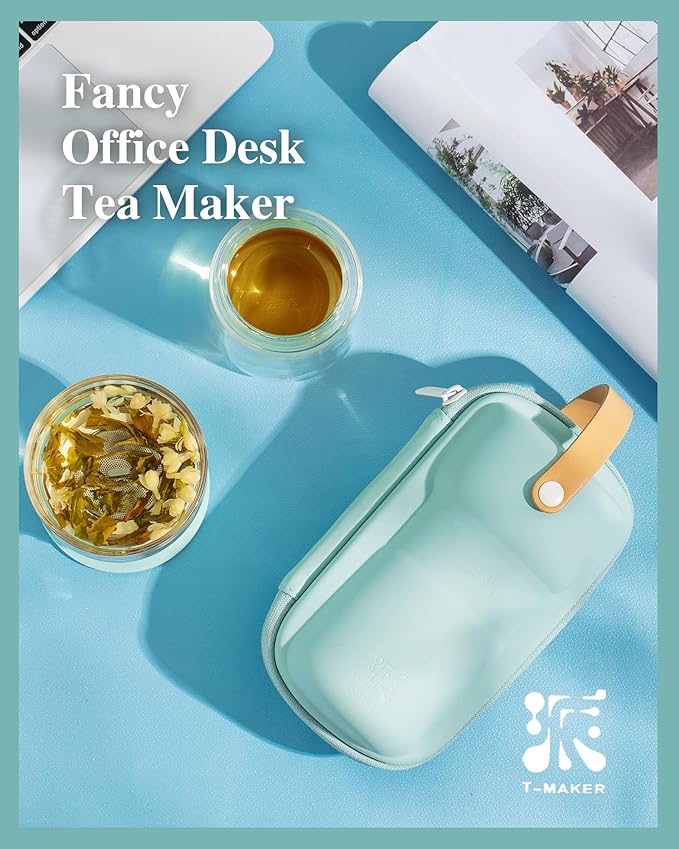 ZENS Modern Glass infuser Teapot, Small One Touch Tea Maker for Loose Tea Diffusers with 200ml Insulated Cup and Blue Portable Carry Case, Magic Gongfu Tea Pot for Tea Lovers Gifts