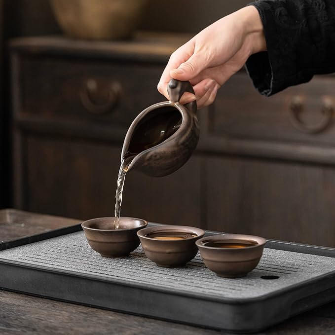 Kungfu Tea Sets Ceramic Teapot with Infuser Loose Leaf Tea Teapot with 8 cups (Antique Brass Dragon- C)