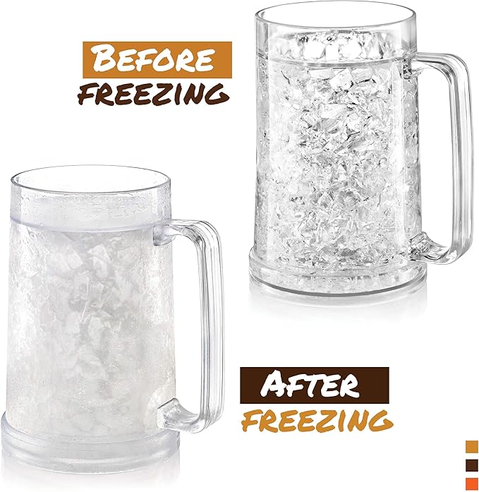 Beer Mugs For Freezer, Double Wall Insulated Plastic Glasses – Freezer Mugs, 16 oz – Perfect Frozen Beer Mugs for Home Bar Accessories, Gifts for Men, 1 Pack
