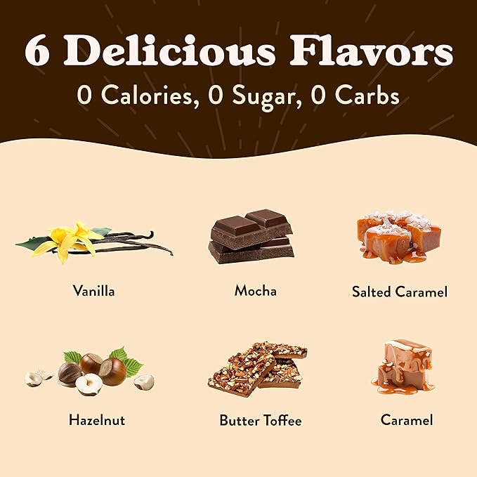 Jordan's Skinny Mixes Sugar Free Coffee Syrup, 6 Sampler Variety Pack Coffee Flavoring Syrup, Zero Calorie Drink Mix, Lattes, Baking, Protein Shake or Cocktail, Dairy & Gluten Free, Kosher, 25.4 Fl Oz