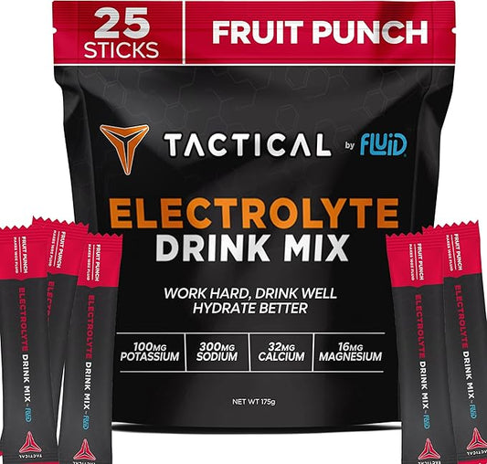 Fluid Tactical - 25 Count Electrolyte Powder | Fruit Punch | Travel Ready Drink Mix | Extreme Re-Hydration