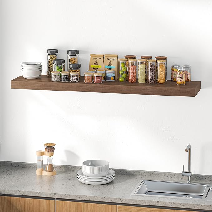 Dreamland 55" Floating Shelves for Wall, 12" Deep Thicker Walnut Floating Shelves, Wall-Mounted Shelves for Bedroom, Living Room, Kitchen, Bathroom - Set of 1