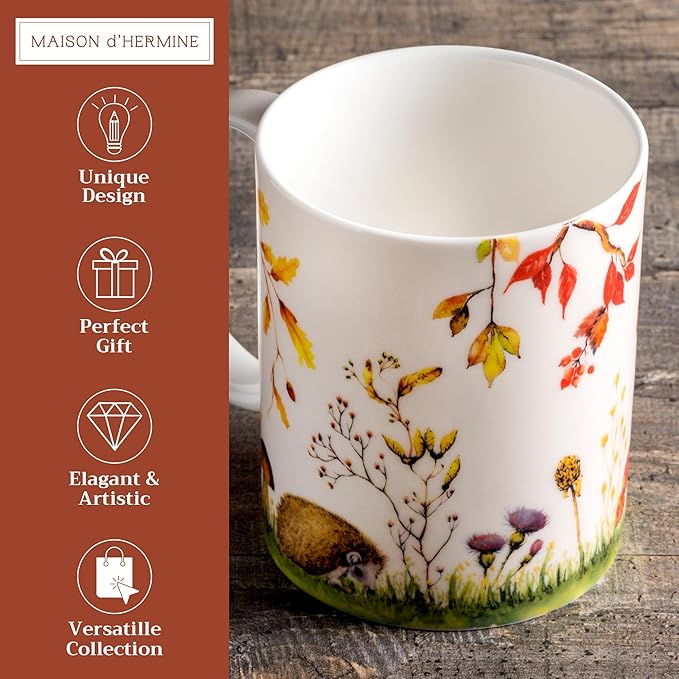 Maison d' Hermine Coffee Mug with Handles Fine Bone China Mugs Pack of One Tea Cups for Hot Beverages Cappuccino Latte Home Restaurant Office Perfect for Gift (Sous-Bois - Option 1, 12 Ounce)