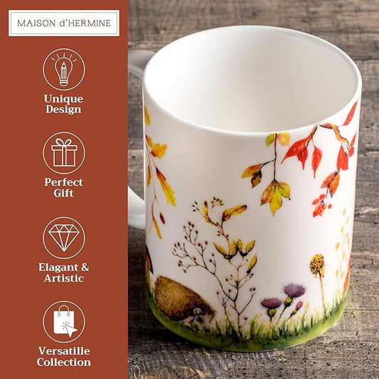 Maison d' Hermine Coffee Mug with Handles Fine Bone China Mugs Pack of One Tea Cups for Hot Beverages Cappuccino Latte Home Restaurant Office Perfect for Gift (Sous-Bois - Option 1, 12 Ounce)