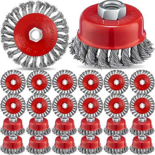 Tandefio 24 Pcs 3 Inch and 4 Inch Wire Wheel Cup Brush with 5/8"-11 Threaded Arbor for 4 1/2 Angle Grinder Twisted Knotted Grinder Abrasive Wire Brushes for Heavy Cleaning Rust Removal (Combined)