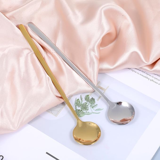 4 PCS Coffee Spoons Stainless Steel, 6.7 Inch Hot Chocolate Spoons Gold and Silver Cocktail Spoon, Tiny Ice Cream Spoon Tea Silver, Coffee Bar Accessories for Christmas Stirring Tea Desserts, Etc