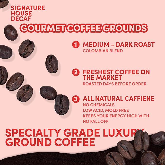 Decaf Ground Coffee | Medium Roast Decaffeinated Coffee | Smooth Low Acid Ground | Specialty Grade, Mold-Free | 12 oz