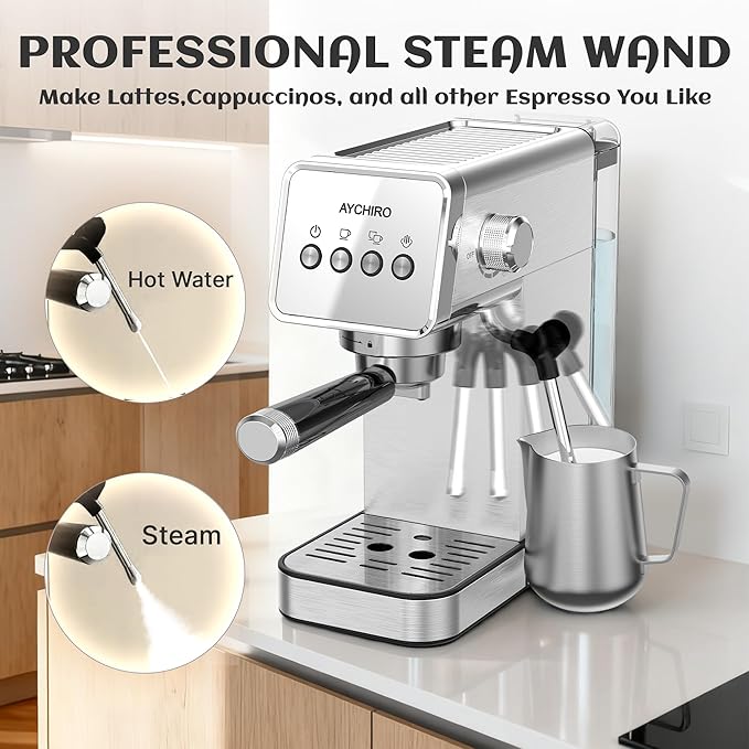 20 Bar Espresso Machine, Professional Espresso Machine with Milk Frother, Compact Espresso Maker for Cappuccino and Latte, Removable Water Tank and Drip Tray