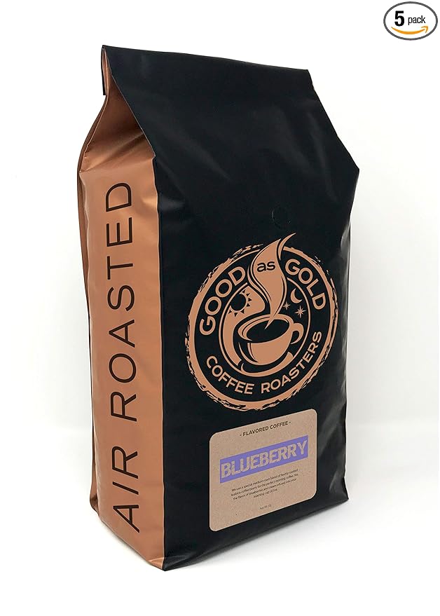Good As Gold Coffee Roasters - Blueberry Flavored Whole Bean Coffee, 5 Pound Bag