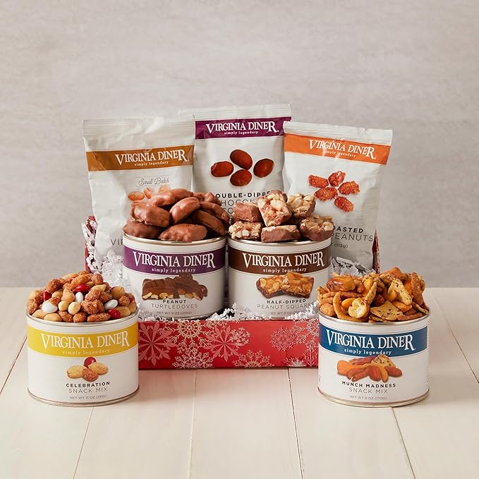 Holiday Favorites Set by Virginia Diner - 7 Assorted Nuts, Snacks, and Chocolate Treats weighing nearly 3lbs