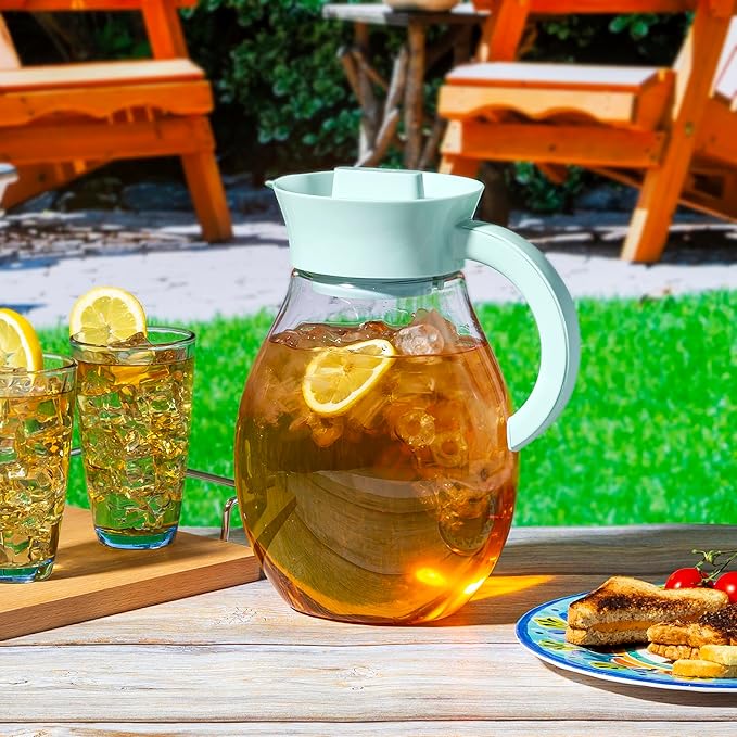 Primula The Big Iced Tea Maker and Infuser, Plastic Beverage Pitcher with Leak Proof, Airtight Lid, Fine Mesh Reusable Filter, Made without BPA, Dishwasher Safe, Aqua (Pack of 4)