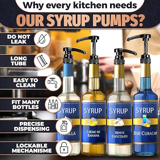Set of 16 Black Coffee Syrup Pumps - 12.4 Inches Vanilla Syrup Dispenser for Skinny Bottles, Adjustable Length and Lockable Design, Good for Home and Commercial Use, Easy to Use and Clean
