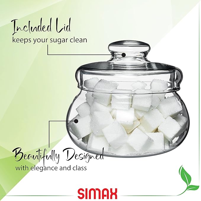 SIMAX Borosilicate Glass Sugar Bowl with Lid, 16 Ounce, Clear, Durable, Dishwasher Safe, Classic Style, Sugar Container, Coffee Beans, Nuts, Tea, Spices Holder, Made in Czech Republic