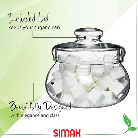 SIMAX Borosilicate Glass Sugar Bowl with Lid, 16 Ounce, Clear, Durable, Dishwasher Safe, Classic Style, Sugar Container, Coffee Beans, Nuts, Tea, Spices Holder, Made in Czech Republic