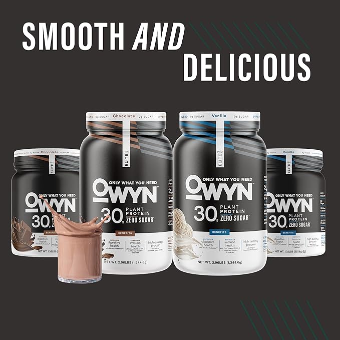 Owyn Only What You Need Pro Elite High Protein Powder, 30g Vegan Protein for Workout Recovery, Delicious Smooth Taste, Zero Sugar, Low Net Carbs, Vanilla, 12 Servings (1.32 LB)