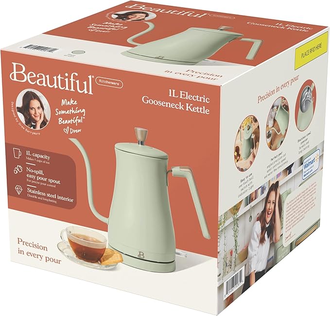 1-Liter Electric Gooseneck Kettle, 1200W Fast Heating Pour Over Coffee and Tea Kettle with Precise Spout (Sage Green)